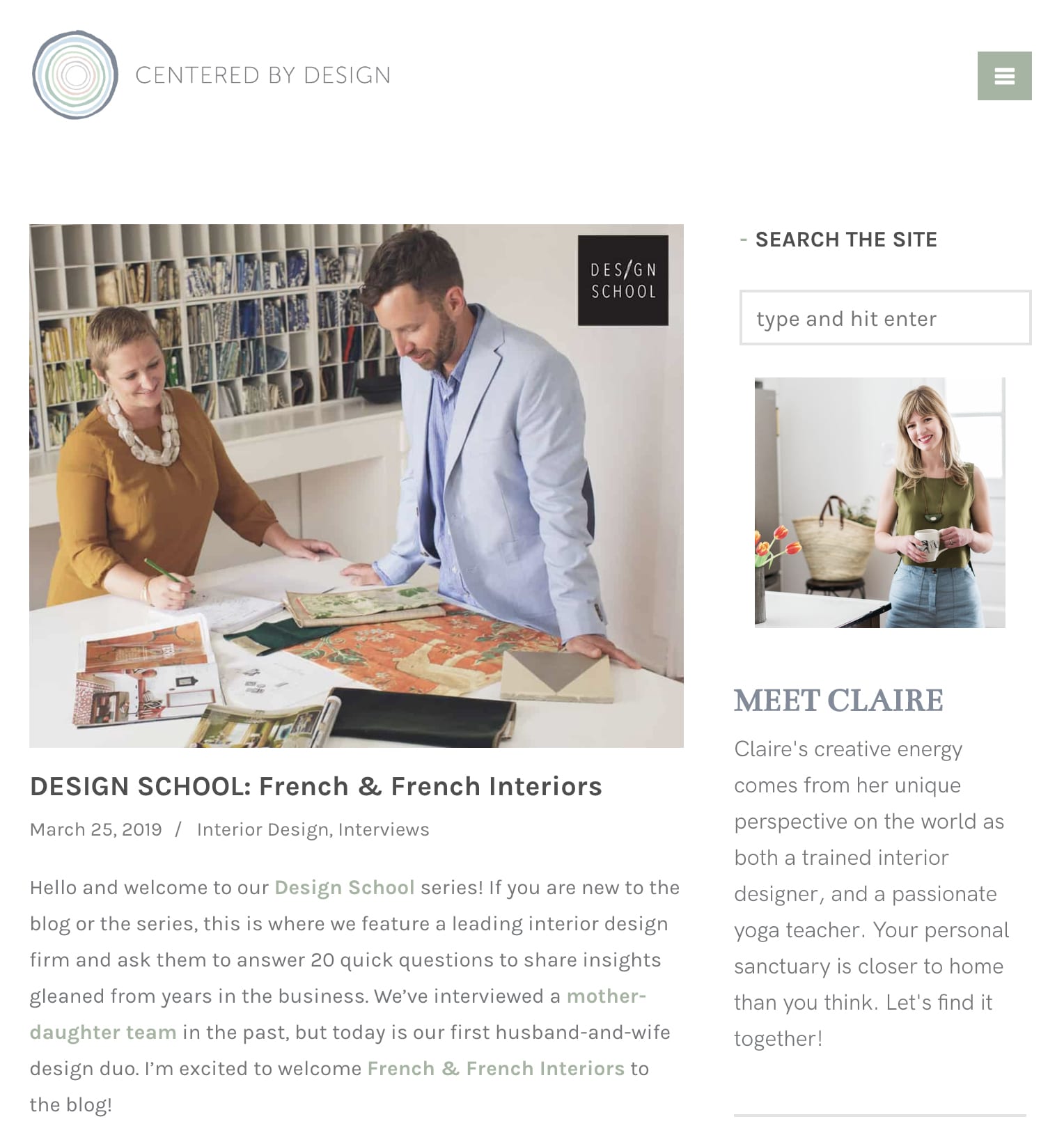 DESIGN SCHOOL: French centered by design article featuring french and french interiors