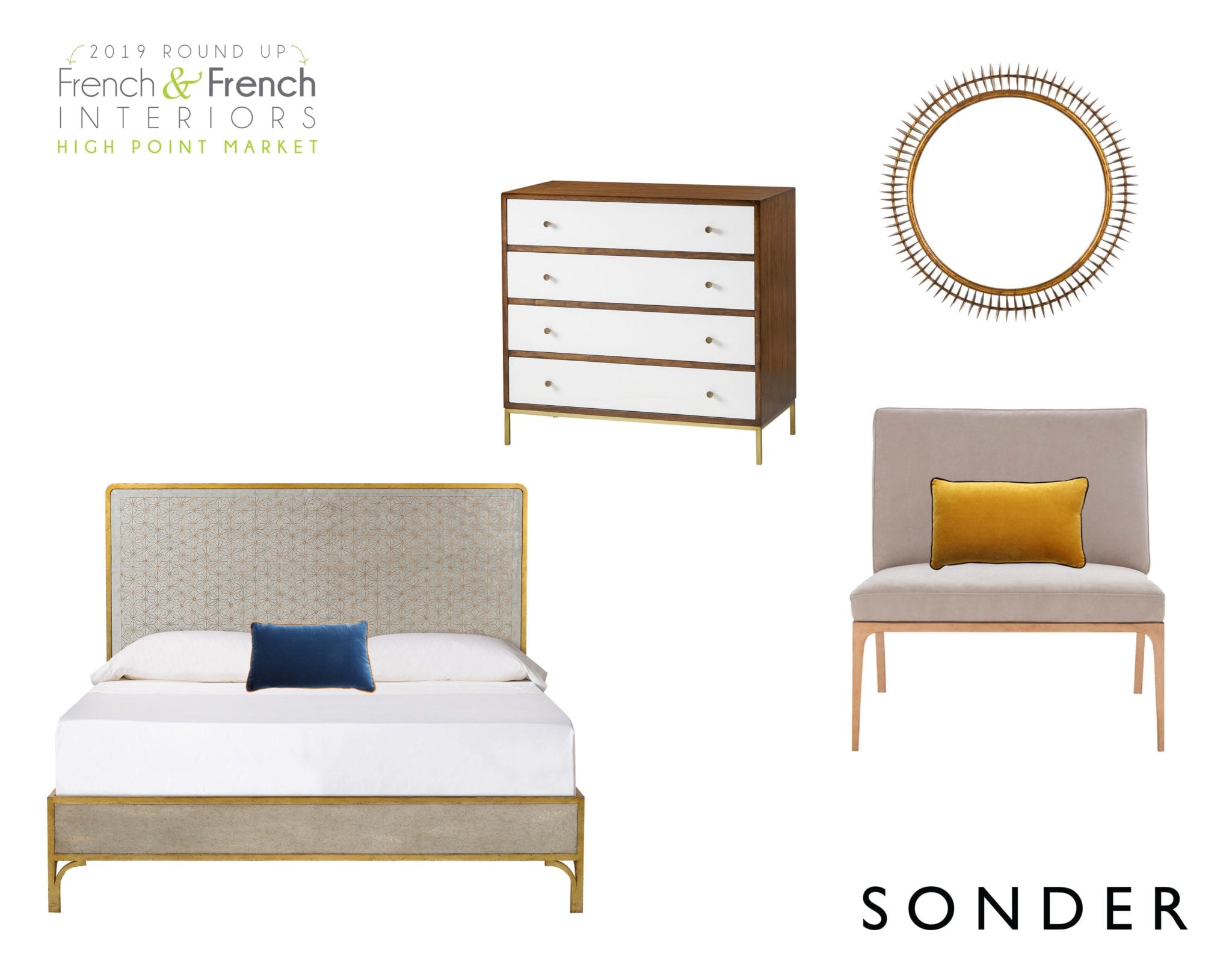 graphic for 2019 Round up from French & French Interiors High Point Market with different furniture items from Sonder