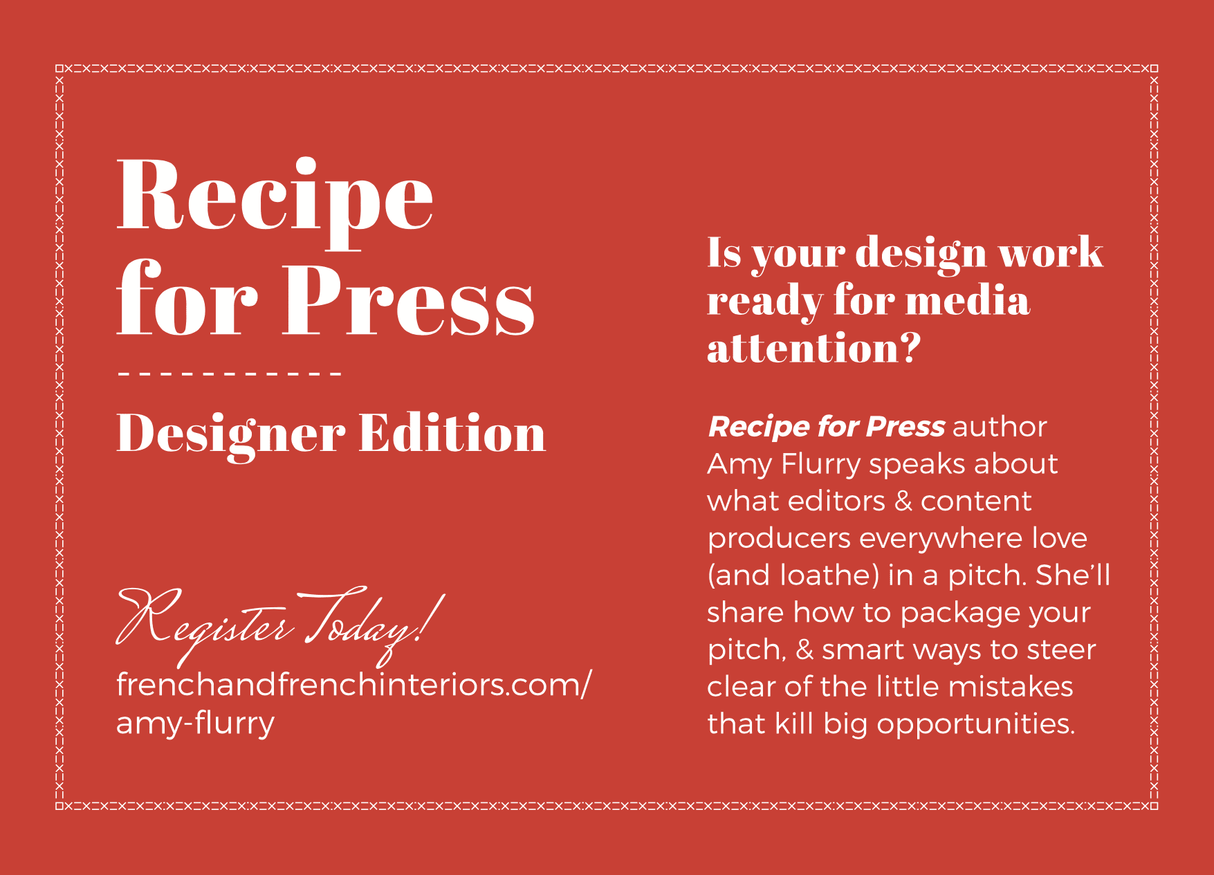Event postcard for Amy Flurry's Recipe for Press speaking event