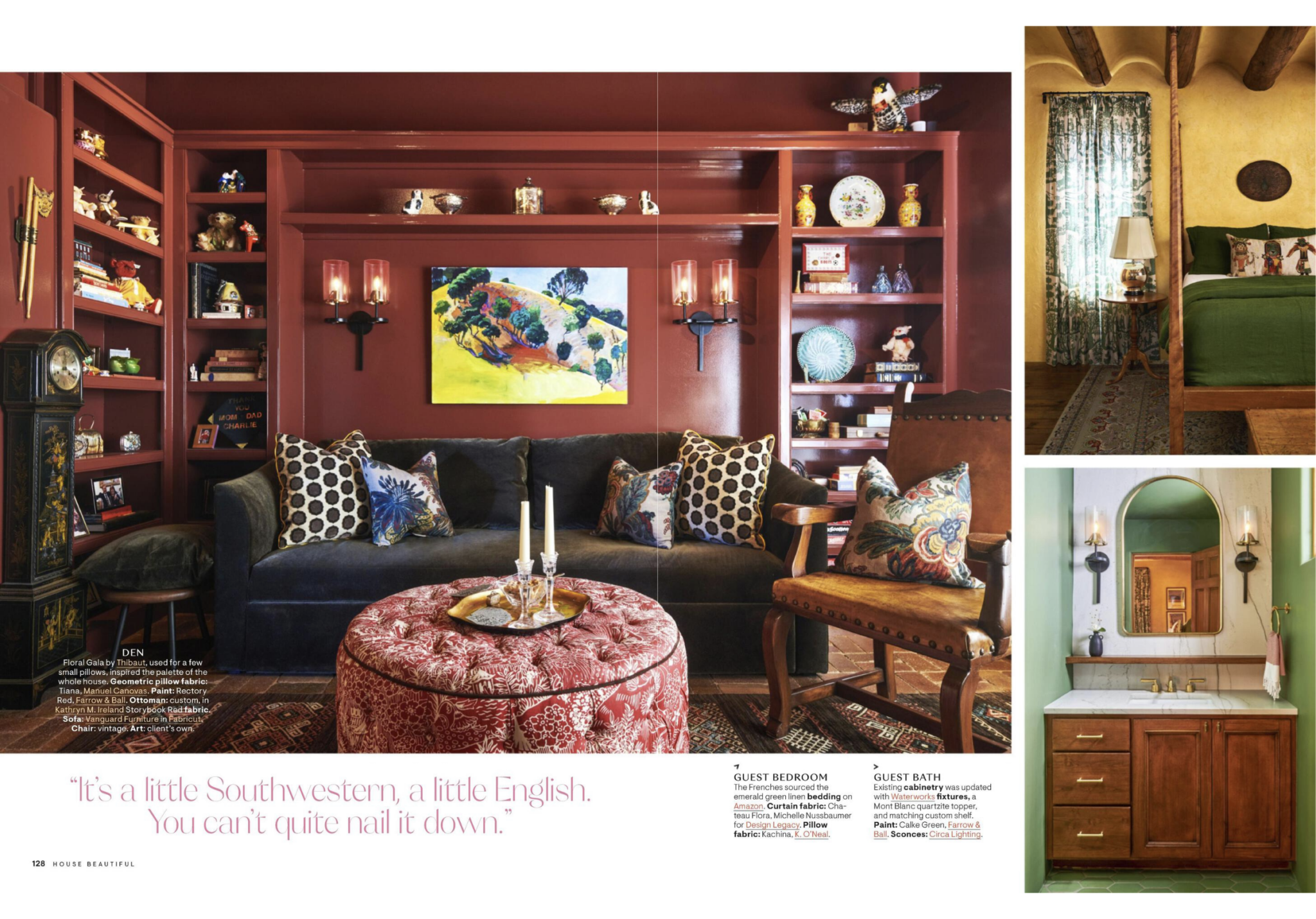 red lacquered living room walls in Santa Fe adobe by interior designers Heather & Matt French